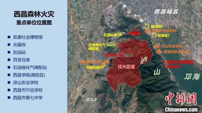 西昌森林火灾重点单位位置图。西昌市委宣传部供图 王鹏 摄